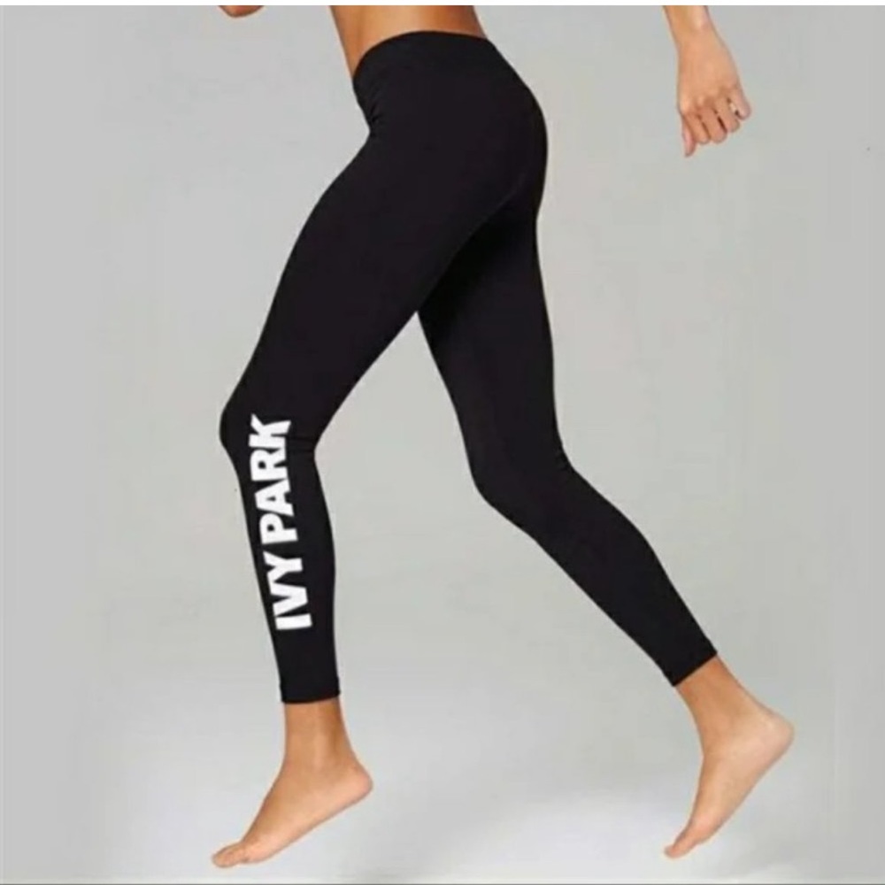 Ivy Park Black High Waist Logo Leggings L